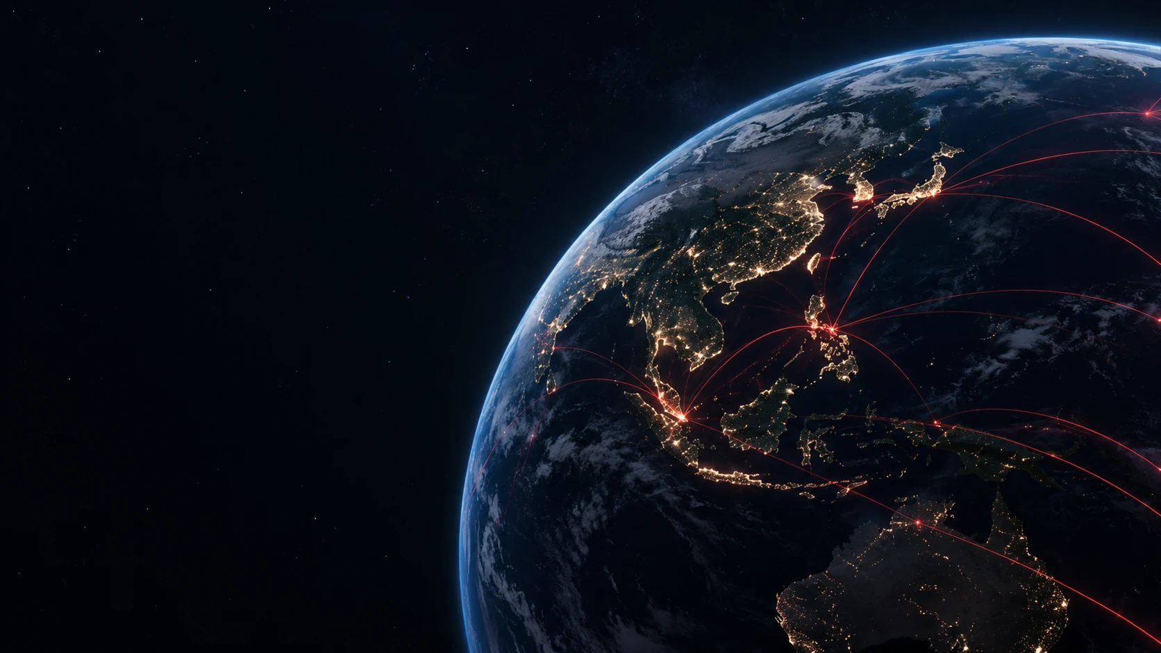 Conceptual view of Earth at night with red connections across Asia Pacific